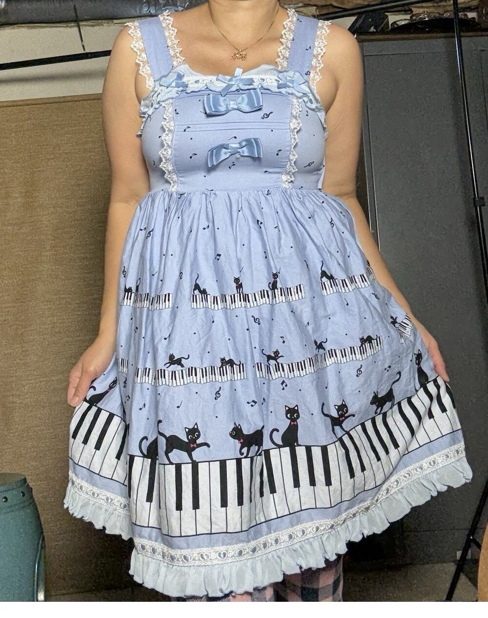 Bodyline Cat Piano Dress Princess Ligh Blue Lace Bow Md/lg